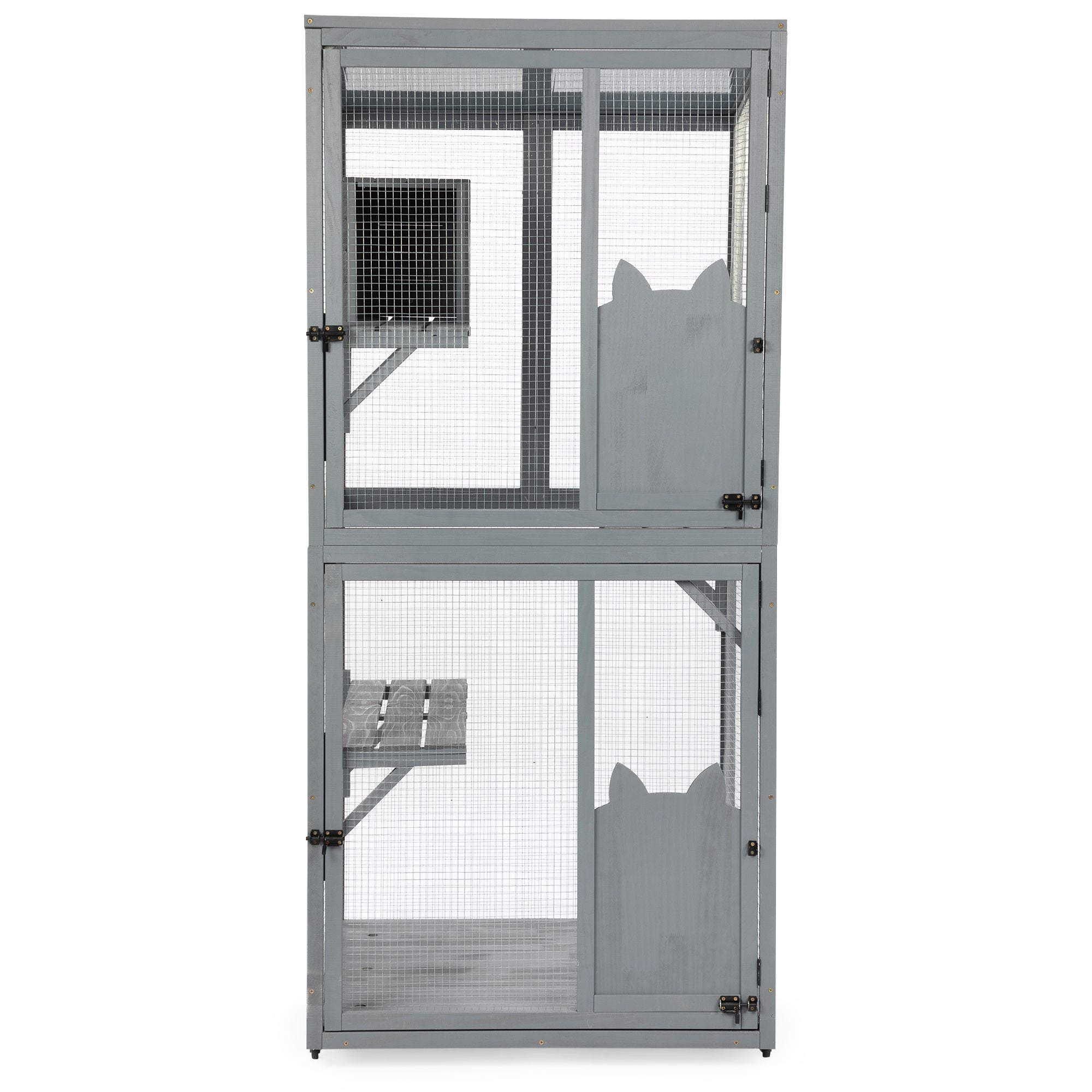 Pefilos 70" Outdoor Cat House Catio Cat Enclosures on Wheels Kitty House with Resting Box,Waterproof Sunlight Roof, Gray