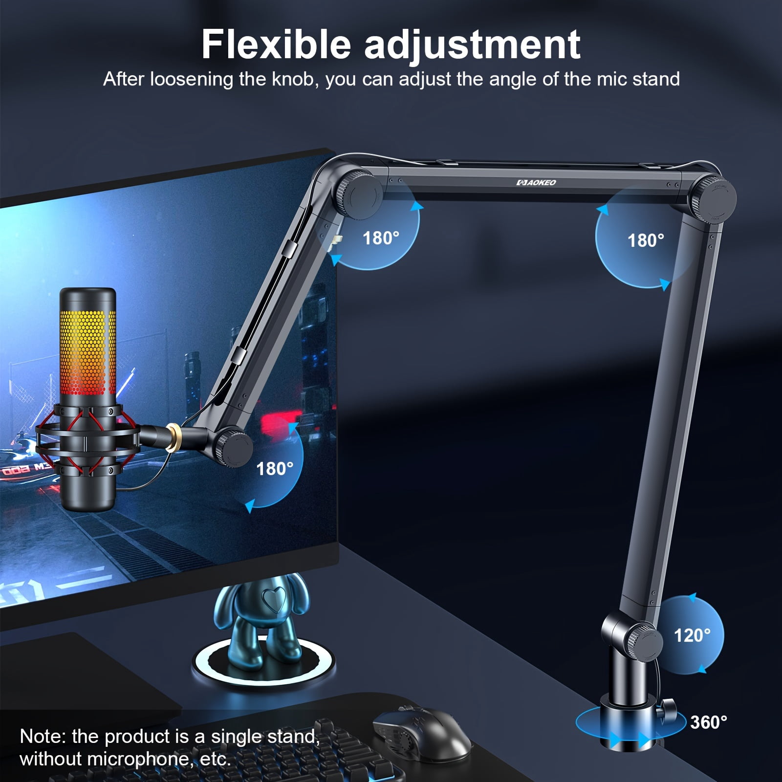Adjustable Microphone Boom Arm with Cable Management, 3-Section Flexible Cantilever Bracket for Heavy Mics Like Blue Snowball, QuadCast, Elgato Wave - Desktop Clip Mount