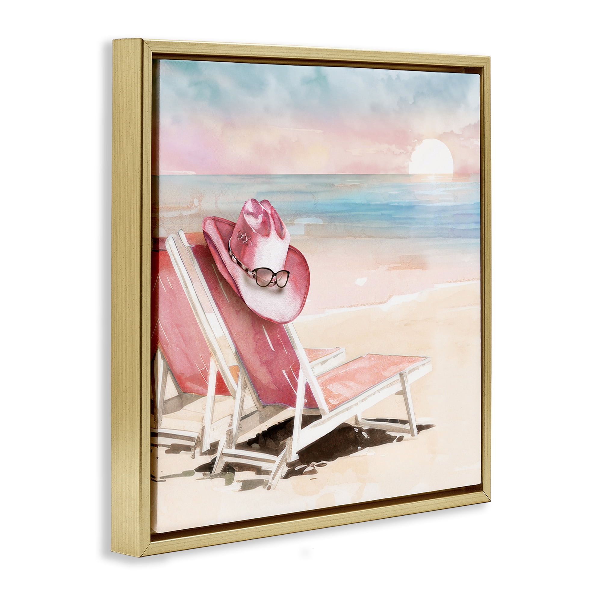 Stupell Industries Blush Pink Beach Chairs Gold Framed Floater Canvas Wall Art, design by Paul Mathenia