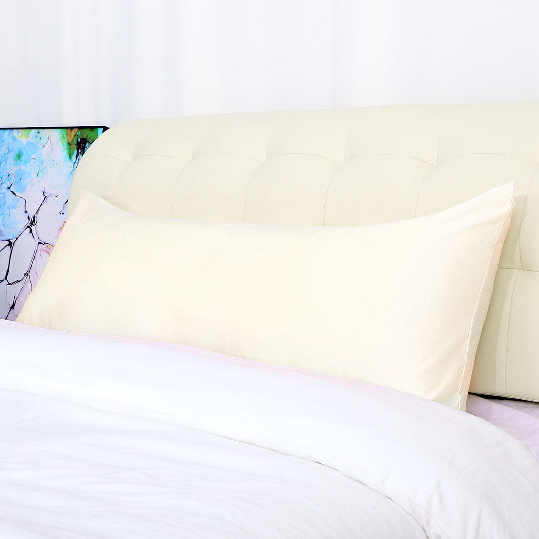 Unique Bargains Luxury Silky Satin Body Pillow Case Cream 20" x 48"