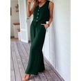 thumbnail image 2 of Women'S Two-Piece 2025 Sleeveless Button Top Casual Pocket Wide-Leg Pants Set Green S, 2 of 5