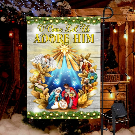 FLAGWIX Nativity of Jesus Christmas O Come Let Us Adore Him Holy Night Solar LED Garden Flag (11.5" x 17.5") MLN1970SF - USA Flags Decor Indoor Outdoor