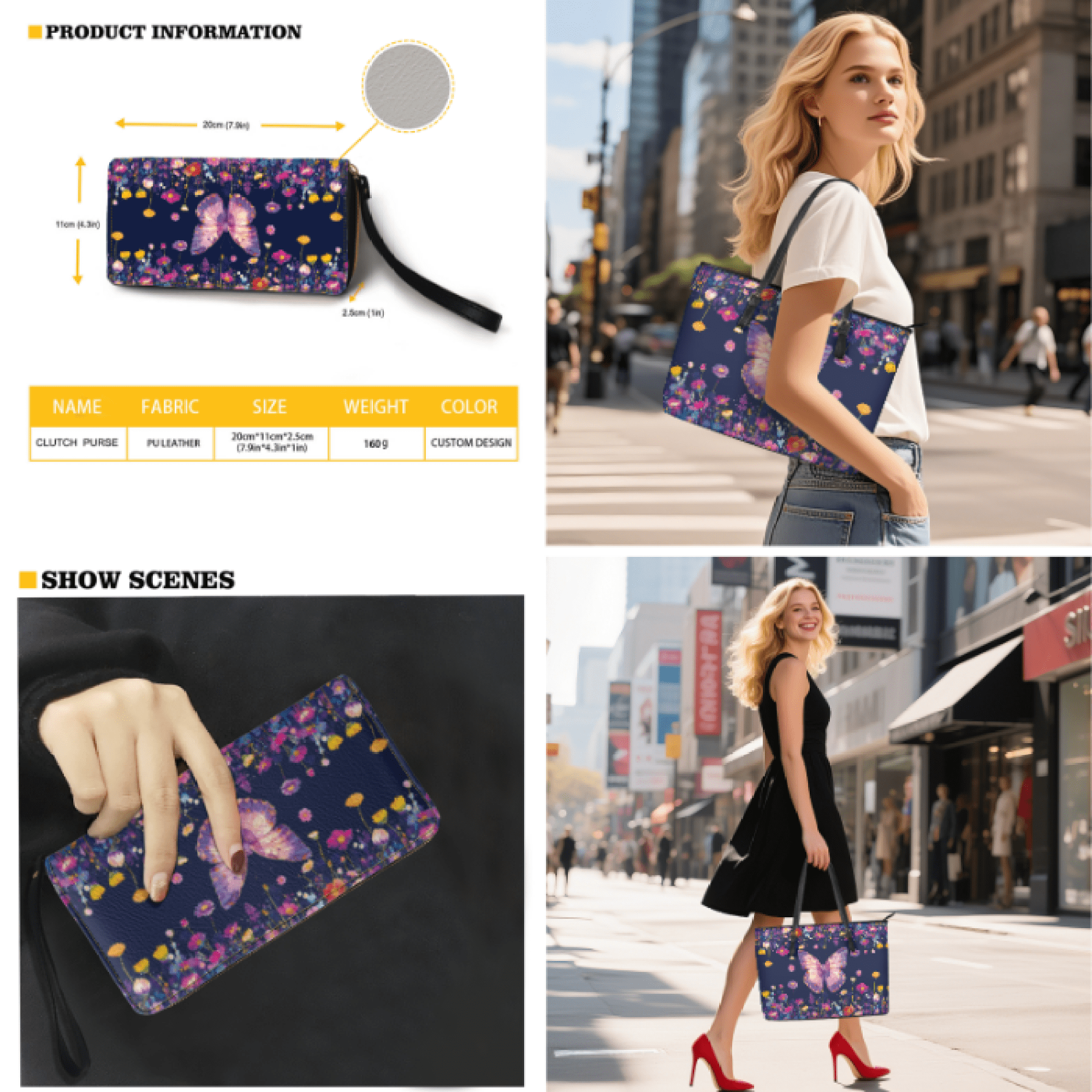 Tutolipy Purse and Wallet Set for Women, Lightweight Clutch Wallet with Roomy Wristlet Clutch Purse, Everyday Fashion Tote Handbag Weekend Getaways Work