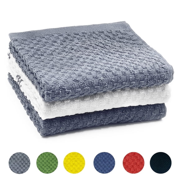 Furkithn 3 Pack Kitchen Towels, 100% Cotton Dish Cloths, 15x25 Inch Ultra Soft Tea Towels, Super Absorbent Terry Dish Towels Rags for Kitchen, Gray