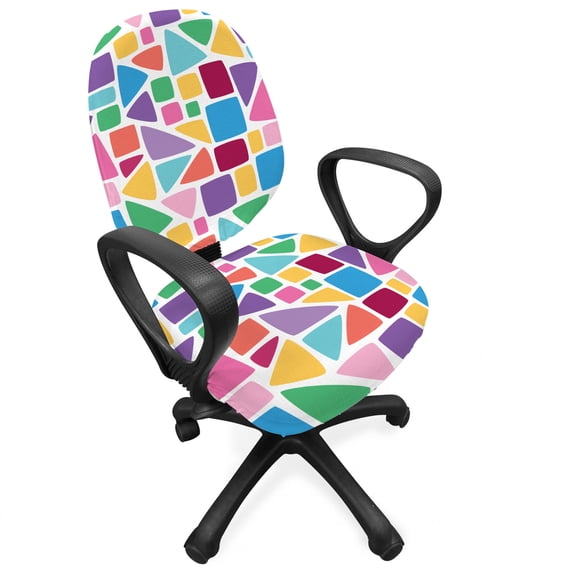 Colorful Office Chair Slipcover, Abstract Mosaic Pattern with Colorful Shapes on White Graphic Tile Illustration, Protective Stretch Decorative Fabric Cover, Standard Size, Multicolor, by Ambesonne