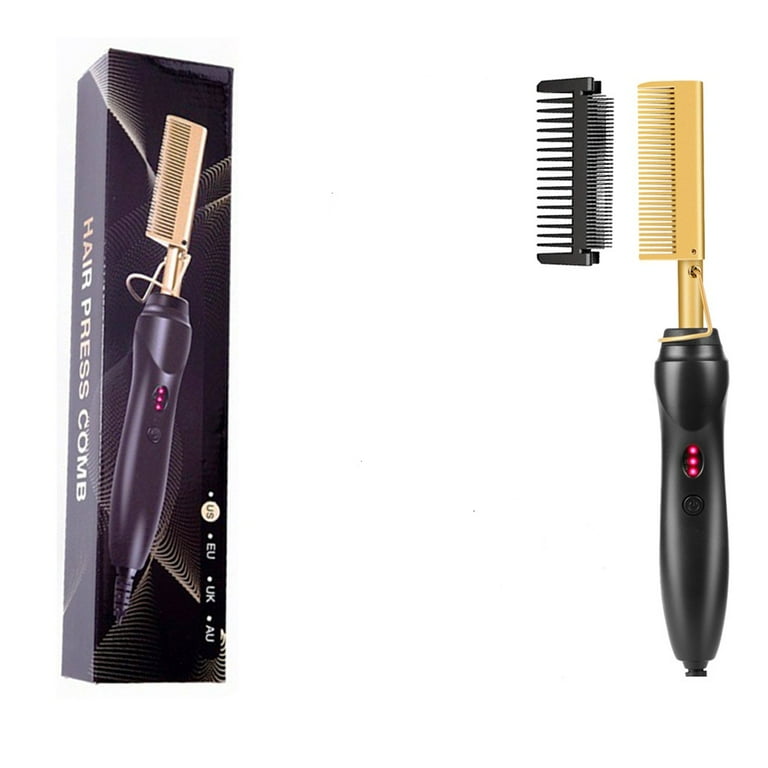 Electric Hot Comb Hair Straightener Heat Pressing Comb Ceramic Curling Flat Iron Curler Designed Hair Straightener Brush for Natural Black Anti Scald
