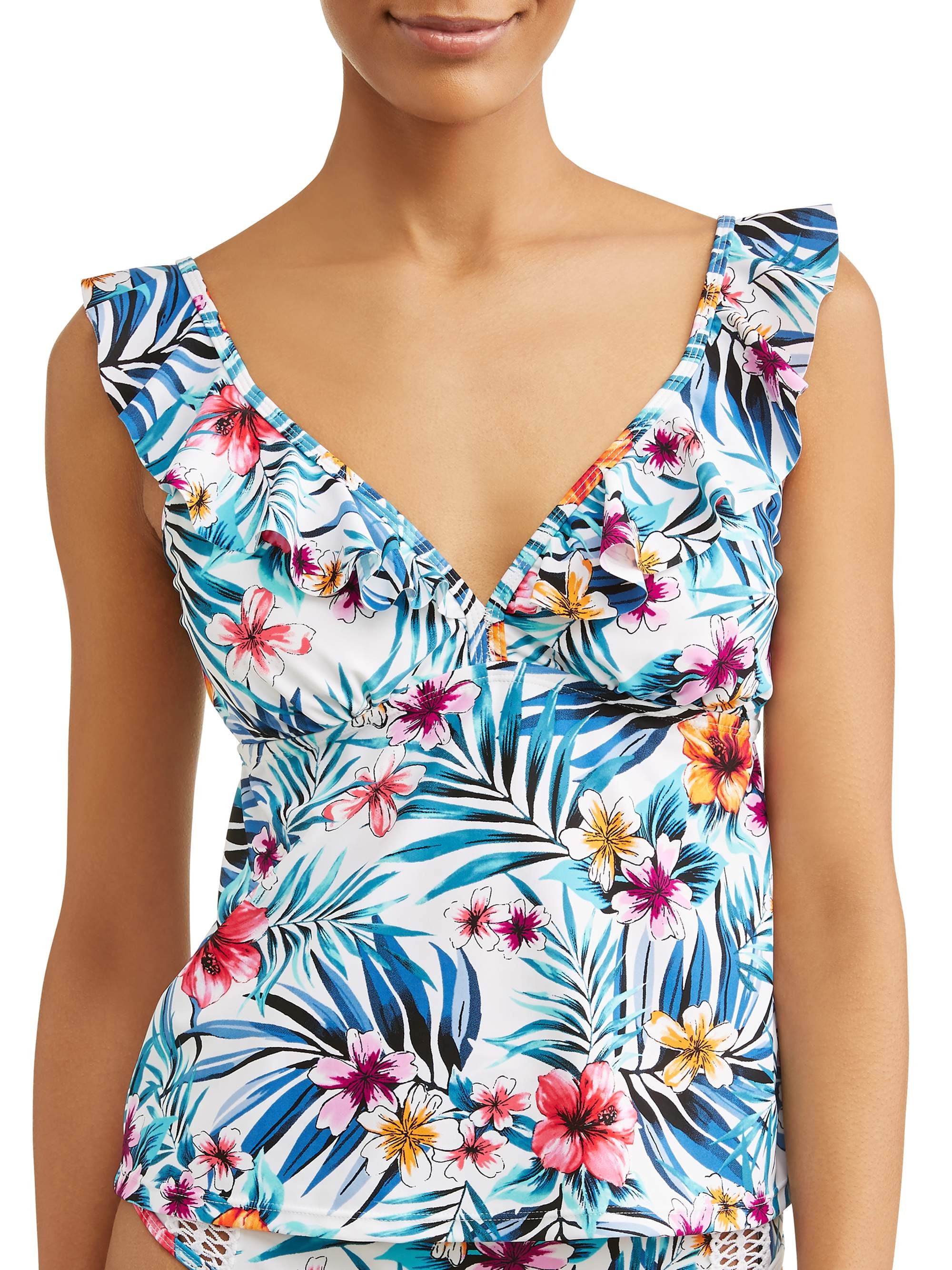 Women's Tropical Rainforest Ruffle Tankini Swimsuit Top