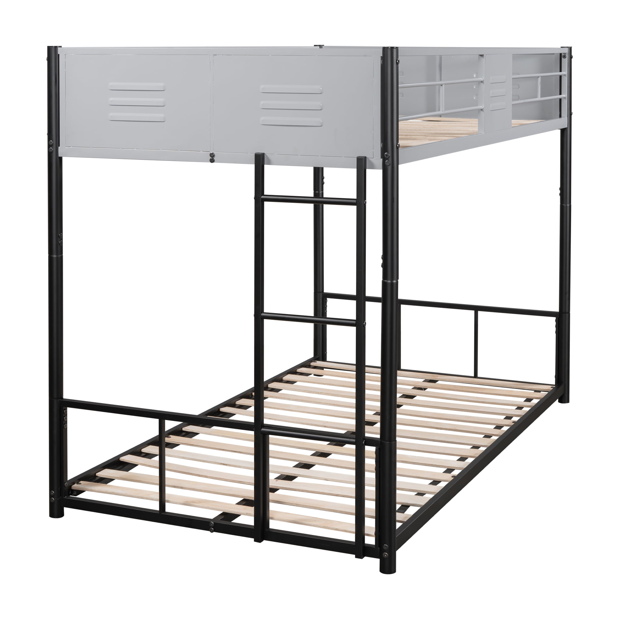 Miniyam Twin over Twin Bunk Bed with Safety Guardrail for Kids, Gray