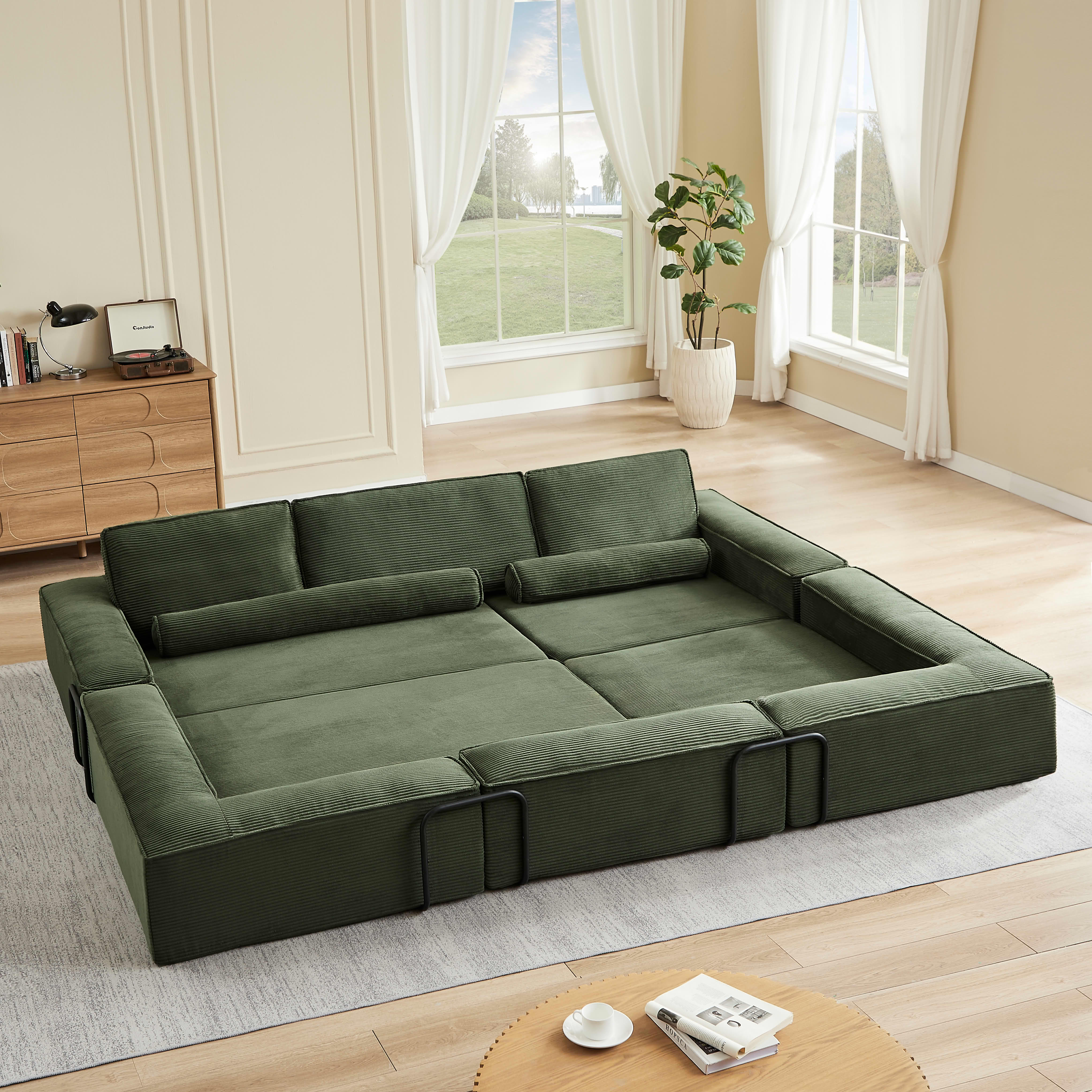 MAYEERTY Large Modern Corduroy Modular Sofa Set with Sturdy Metal Frame, Versatile for Living Room & Parent-Child Activities