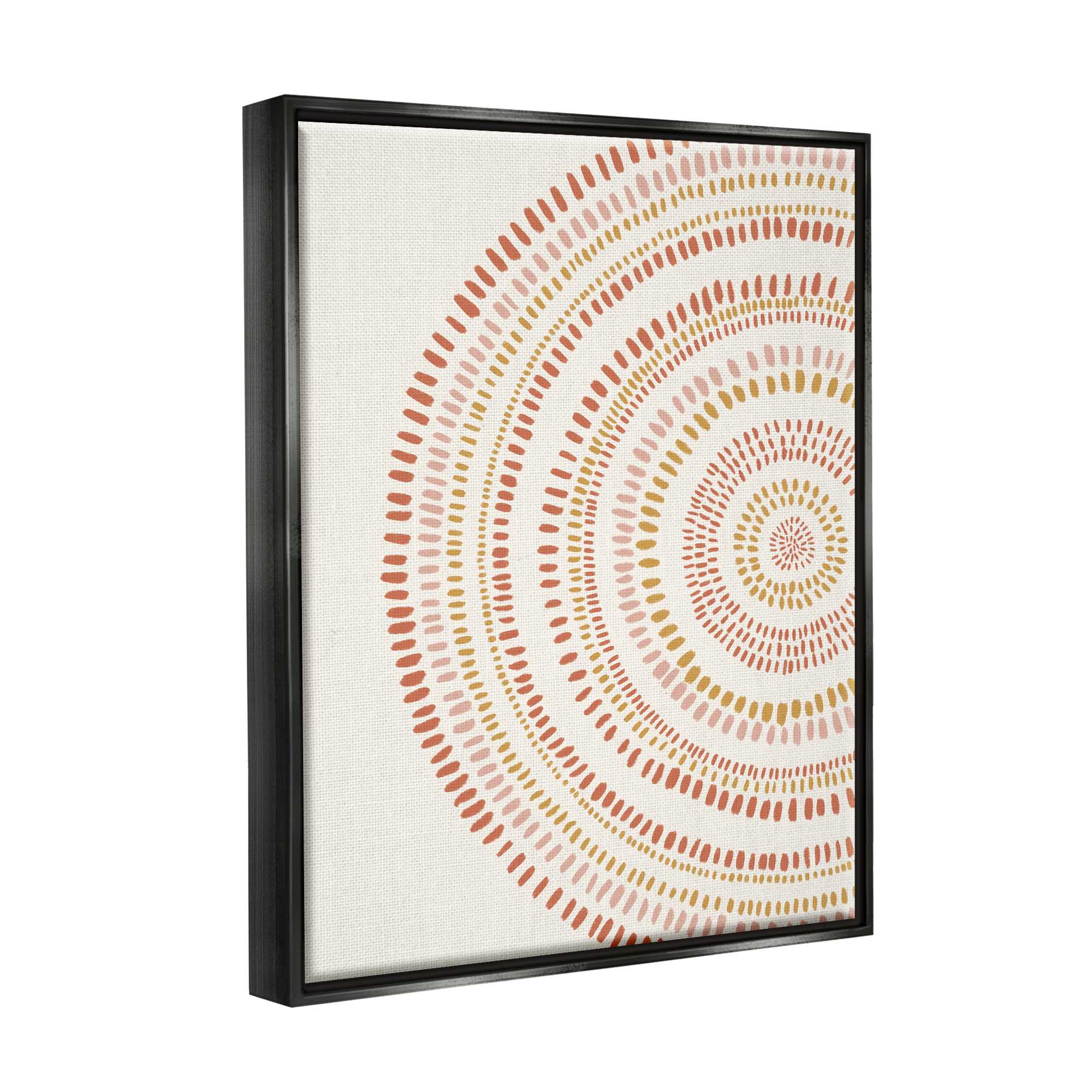 Stupell Industries Boho Circle Striped Pattern Abstract Red Yellow Tones Jet Black Framed Floating Canvas Wall Art, 16x20, by Nancy McKenzie