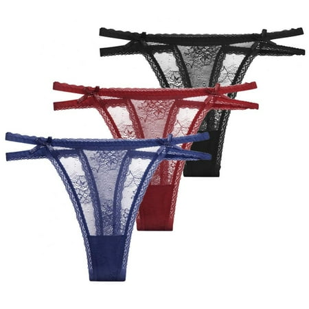 

3Pcs Women s Sexy Thongs Bow Panties See Through Panties Tulle Strappy Panties
