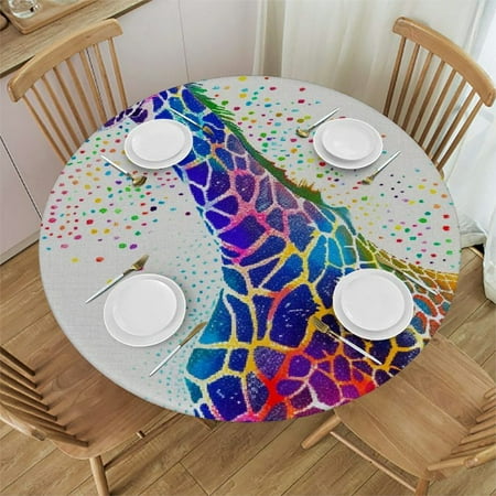 

BCIIG Giraffe Spots Round Table Cover Stain Resistant Washable Indoor Outdoor Tablecloth Kitchen Dining Wedding Parties Outdoor Fitted 100% Polyester Fiber 54 -58