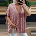 thumbnail image 3 of Dyfzdhu Sequin Tops for Women Dressy Casual Loose Fit V Neck Short Sleeve Saprkly Blouse Party Mardi Gras Shirt Pink, 3 of 5