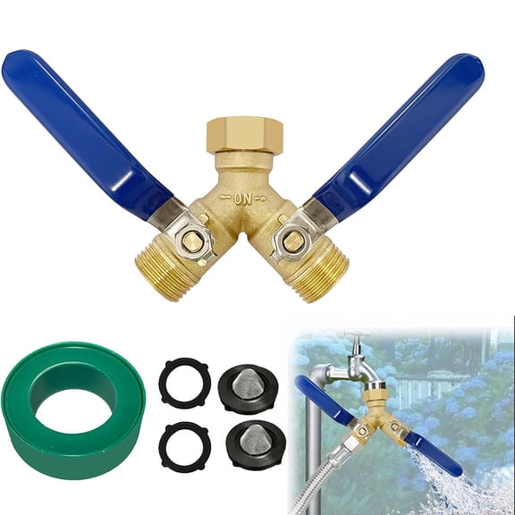 INTELIVE 3/4" GHT 2 Way Heavy Duty Brass Garden Hose Splitter, Hose Connector Full Flow Y Valve Hose Splitter Connector with Long Handles for Garden Patio