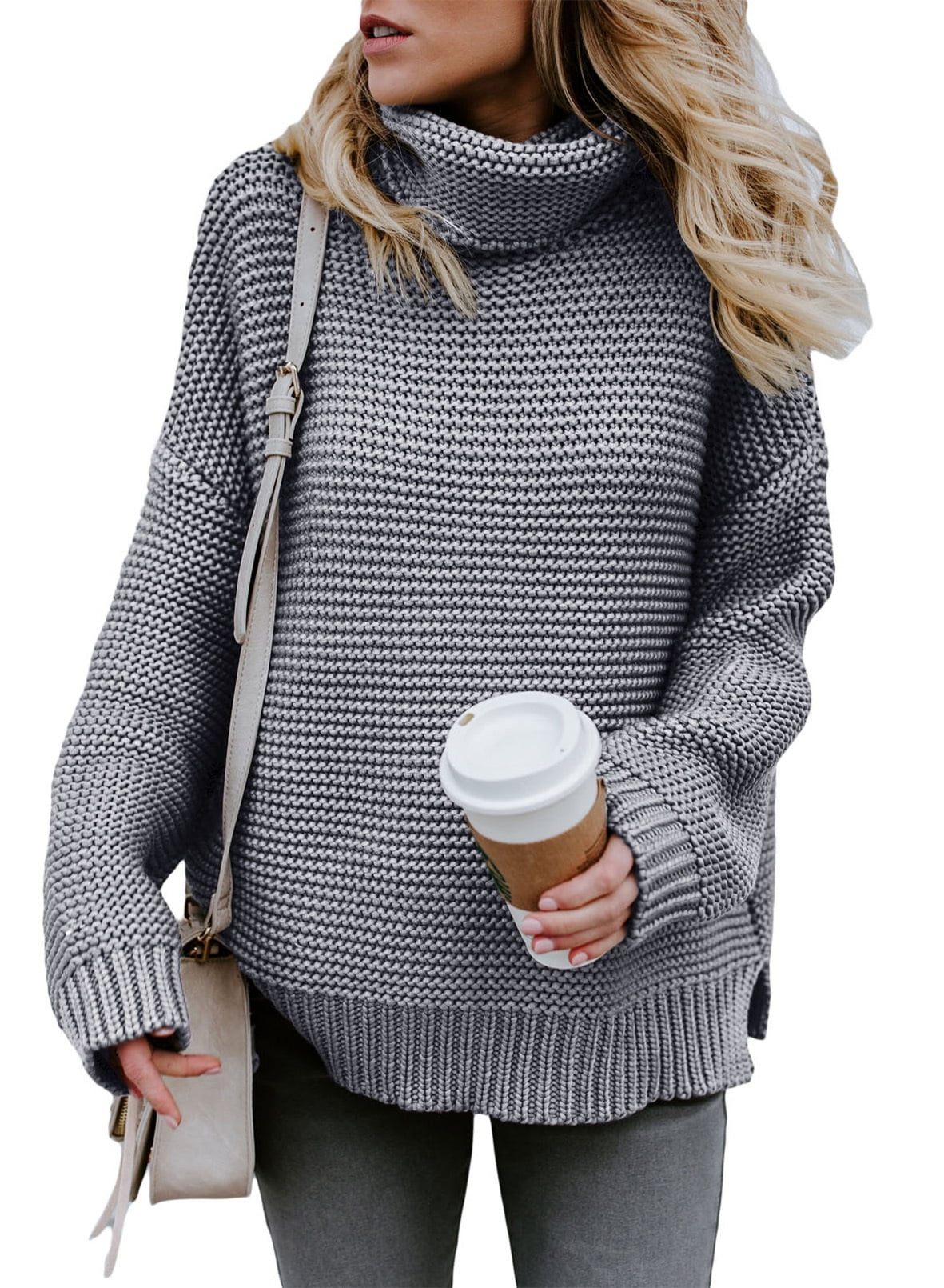 Sidefeel Womens Winter Turtle Neck Long Sleeve Knit Pullover Tops Solid ...