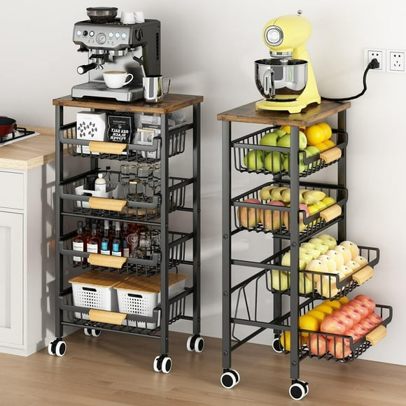 Carrito Organizador con Cajones para Cocina, Fruteros de Cocina Modernos 5 Niveles, Cesta de Almacenamiento de Frutas y Verduras, Carrito de Almacenamiento Organizador con Cajones Metal Cocina
