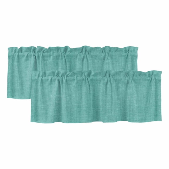 Vintage Teal Green Curtain Valances for Windows, Kitchen Valance Window Treatments Panel 2 Pack, Farmhouse Retro Solid Color Linen Texture Rod Pocket Short Curtains for Bathroom Bedroom 42 x 12 Inch