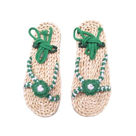

Panda Superstore PL-CLO2229582011-KELLY01754-RP Handmade Straw Womens Natural Straw Flats Casual Style Woven Slippers Green Size 38-39 M EU