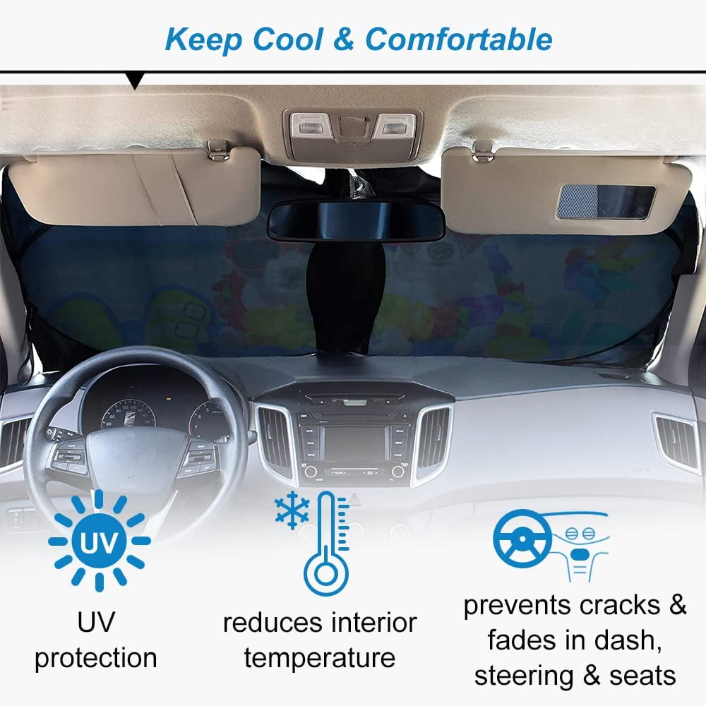 HOMEYA Car Windshield Sunshade With Cute Panda Design - 59"x33.5" Foldable UV Protector To Keep Car Cool