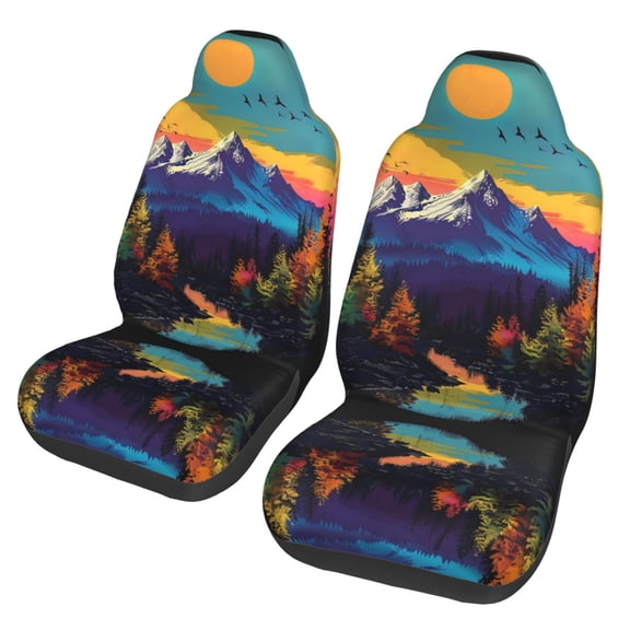 KAKALAD Mountain And Forests Scene 01 Car Accessories Seat Covers Set Vehicle Seat Covers Universal Front Seats Protector 2 Pcs