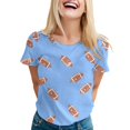 thumbnail image 1 of TSADFHJI Chandails en Molleton pour Femmes Sans Capuches Longs T-Shirt Décontracté Imprimé Cool à Manches Courtes Col Rond Bleu, 1 of 5