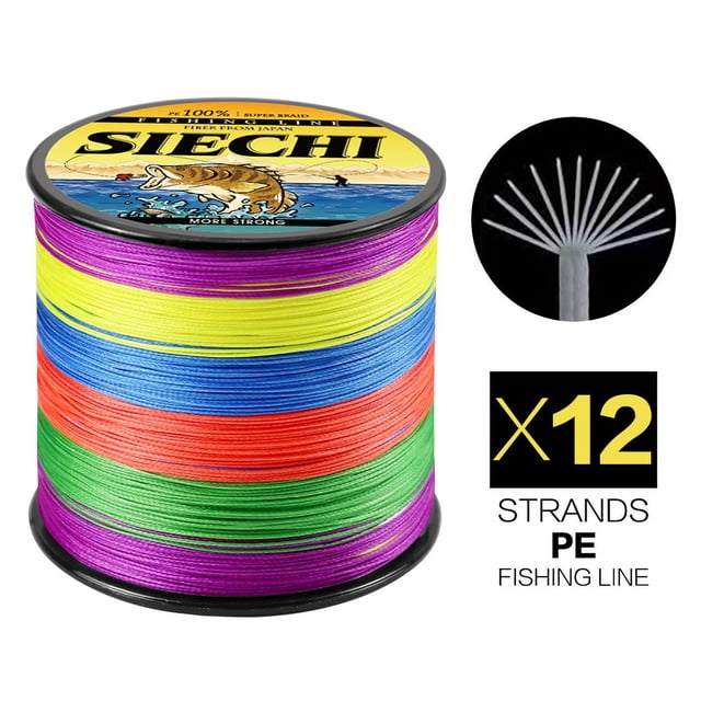 SIECHI 12 Strands Braid PE Fishing Line 300M 500M 1000M Strong Abrasion Resistance Multifilament Fishing Line Multicolor Mainline