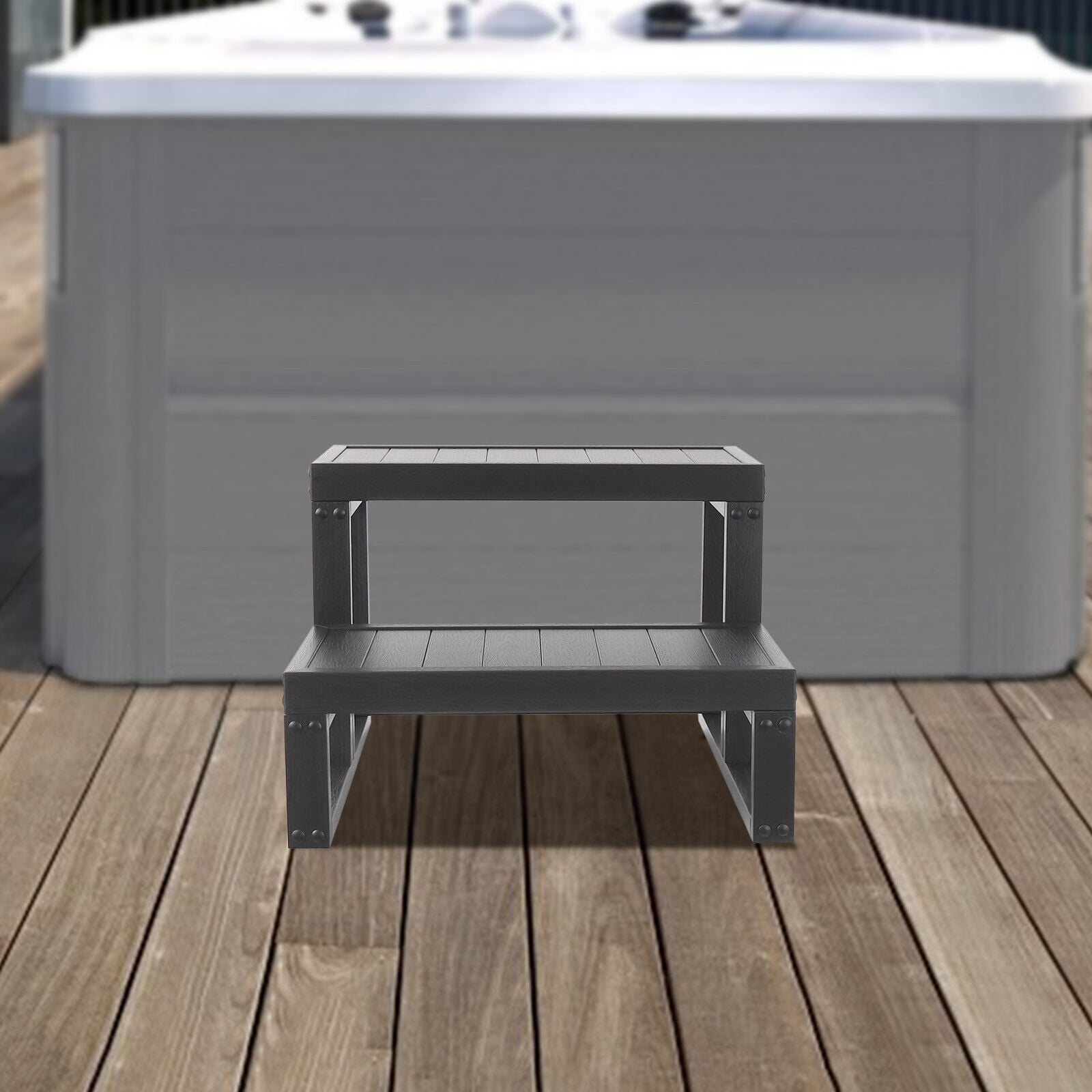 Black 2 Steps Slip-Resistant Patio Spa Hot Tub Step Stairs Portable Universal
