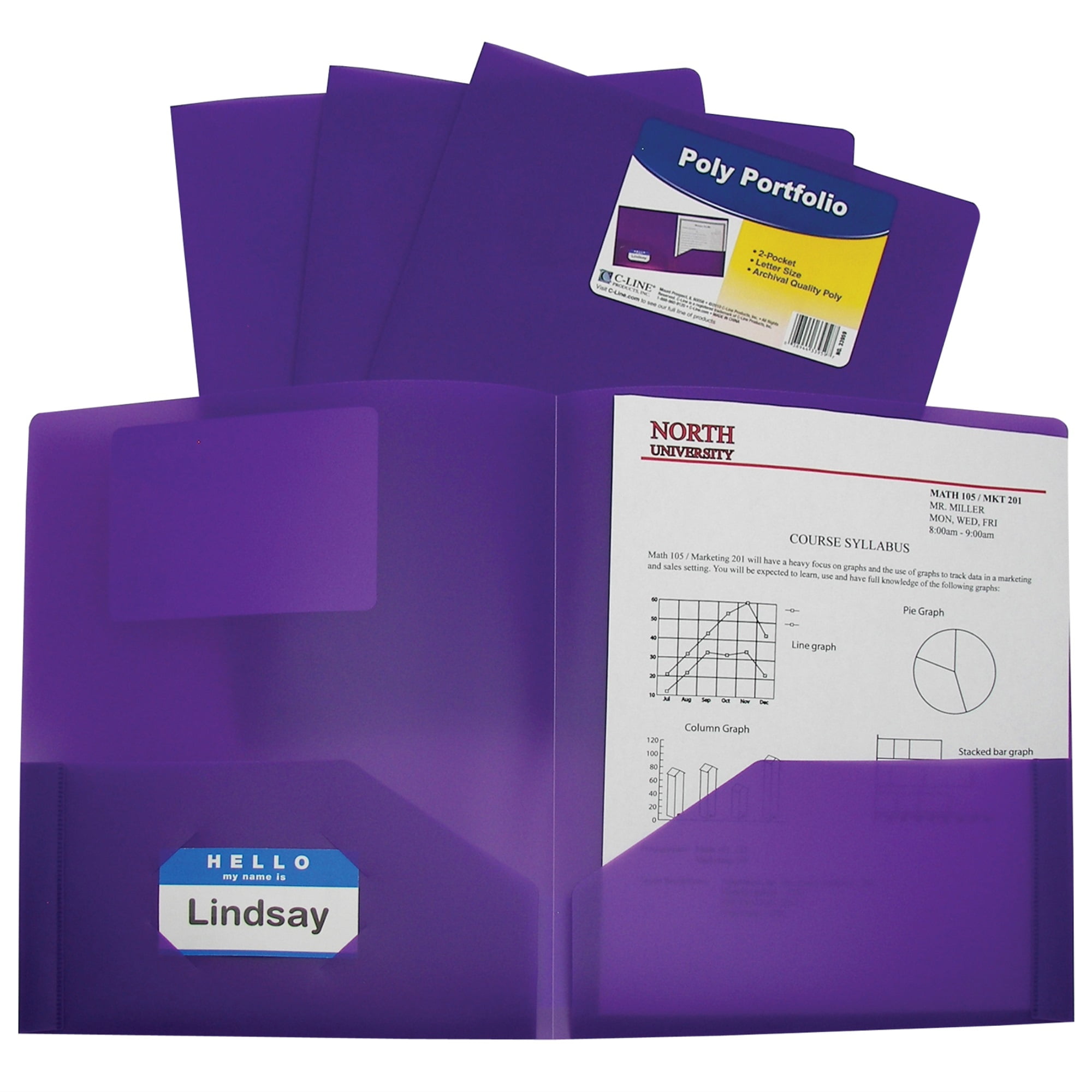 C-Line 33959 11 in. x 8.5 in. Two-Pocket Heavyweight Poly Portfolio Folder - Purple (25/Box)