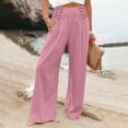 thumbnail image 2 of Cotton and Linen Casual Pants for Womens Plus Size Elastic Waist Summer Solid Color Casual With Pockets Outing Capris Length Pants Up to 65% off!, 2 of 5