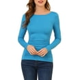 thumbnail image 6 of Allegra K Women's Solid Round Neck Long Sleeve Ruched Stretchy Tops, 6 of 7