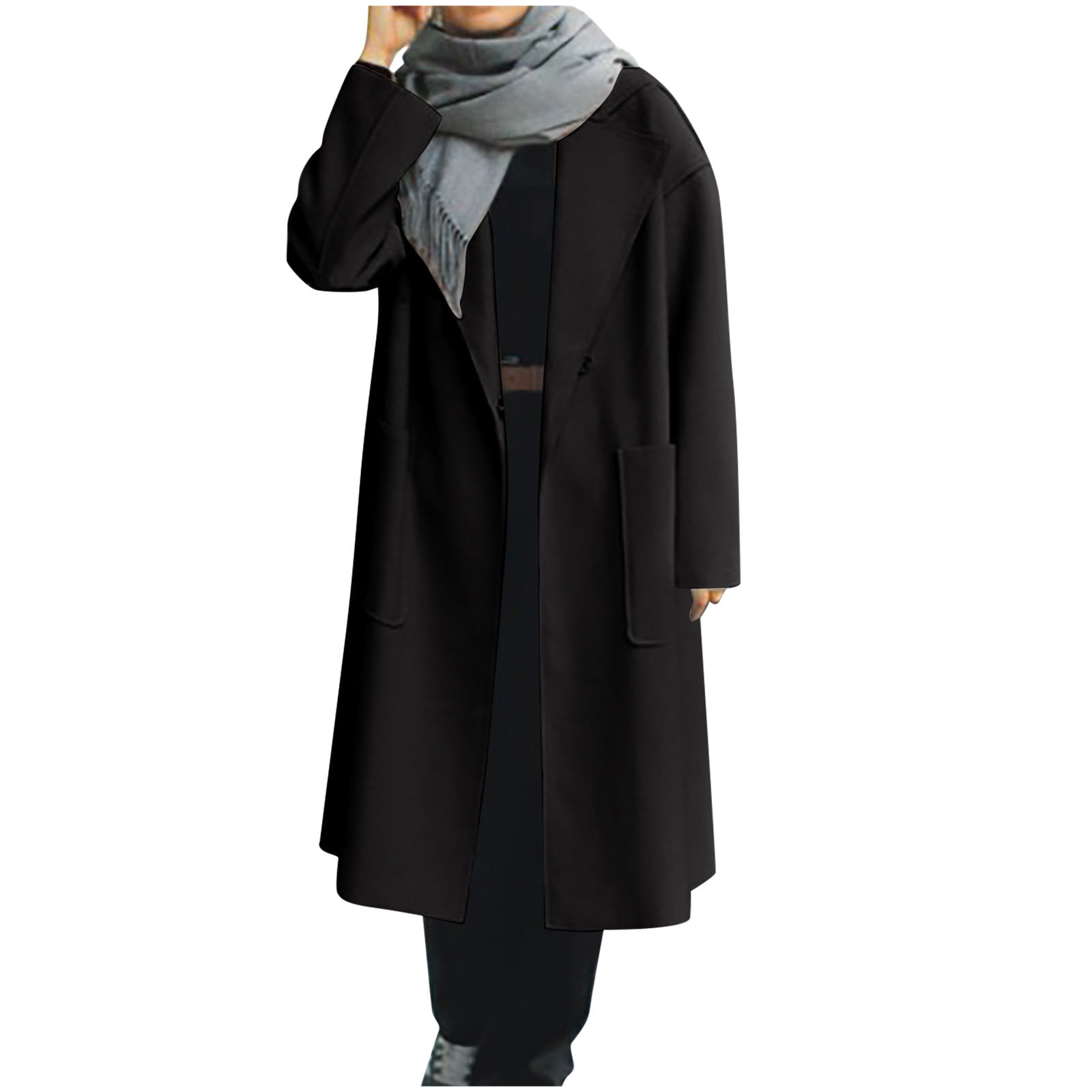Manteau Long Femme - Jacket Bouton Revers Long Veste Trenchcoat Manches