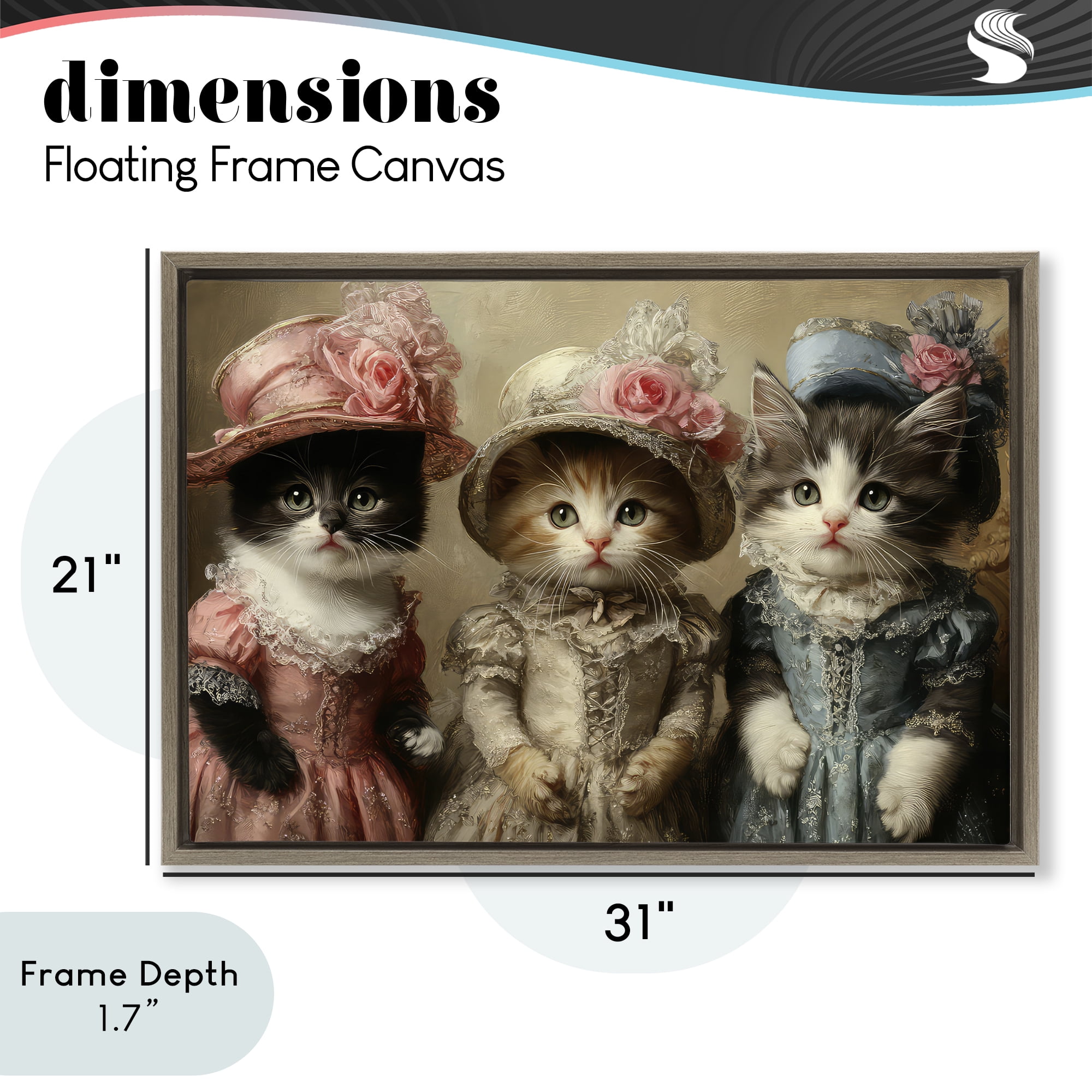 Stupell Industries Vintage Dress Cats Brown Framed Floater Canvas Wall Art, design by The Wands Want