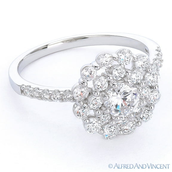 CZ Crystal Right-Hand Flower Ring in .925 Sterling Silver w/ Rhodium Plating