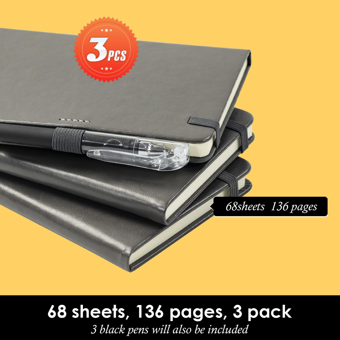 Small Pocket Notebook Journal For Men/women  3 Pack A6 Mini Notepad Note Book 3.7" X 5.7" With Pen Holder Work Travel Writing Leather Grey