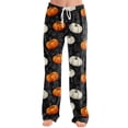 thumbnail image 2 of Halloween Sleep Pants for Women Bat Pumpkin Print Drawstring Stretchy Pajama Bottoms, 2 of 5