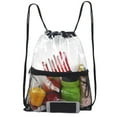 thumbnail image 3 of Mochila portátil transparente con cordón de PVC y bolsillo frontal de malla con cremallera., 3 of 5