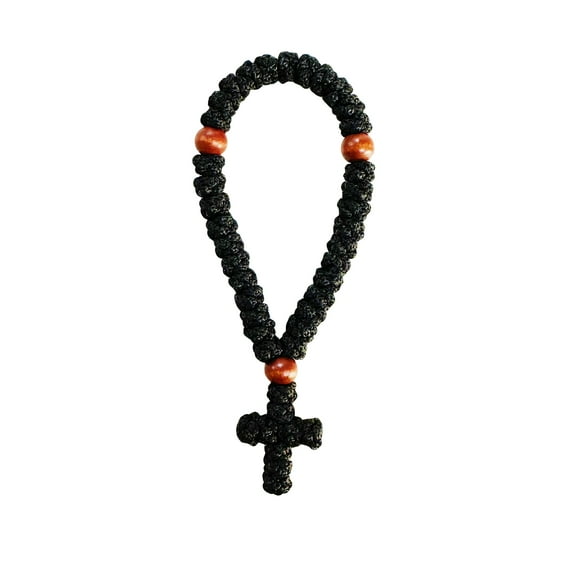 Black Chotki Christian Orthodox Prayer Rope, 33 Knot Greek Omboskoini,Protection Blessing Cross Greek Orthodox Gifts Car Hanging Charm Home Ornaments