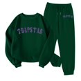 thumbnail image 1 of Trapstar Chandails Molletonnés à Col Rond pour Femmes Ensembles Manches Longues Graphiques Chandails Molletonnés pour Femmes Amples Trapstar Style de Rue Hip-hop Chandails Molletonnés à Enfiler+pantalon de Survêtement Ensemble pour Femmes de 2 Vêtements Classiques pour Femmes (Vert Foncé, L), 1 of 3