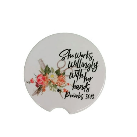 

She Works Willingly With Her Hands Prov.31.13 Hairdresser/Hairstylist Ceramic Car Coaster Set 2.56 (2 Pack)
