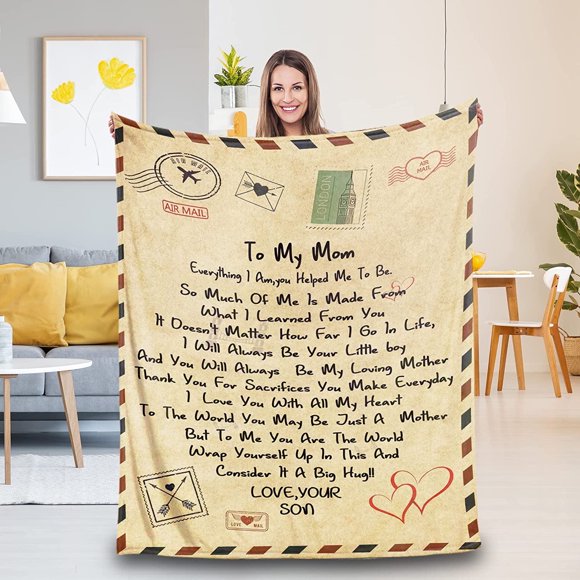 Couverture pour Maman Cadeaux d'Anniversaire pour Maman, de la Part du Fils, Cadeaux pour Maman Douce et Chaude pour Ma Maman Jeté pour Lit Canapé Voyage 60"x80 Pouces