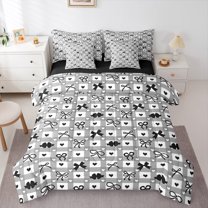 Manfei Lovely Bow Knot 7-Piece Twin Bedding Sets,Princess Bowtie Loves Bedding Comforter SetBlack Geomtric Plaid Sheet Sets For Teens,Luxury Bedroom Decor Reversible