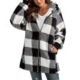 thumbnail image 2 of Sanbonepd Women's Plush Coat Long Sleeve Plaid Hooded Zipper Loose Fleece Jacket, 2 of 5