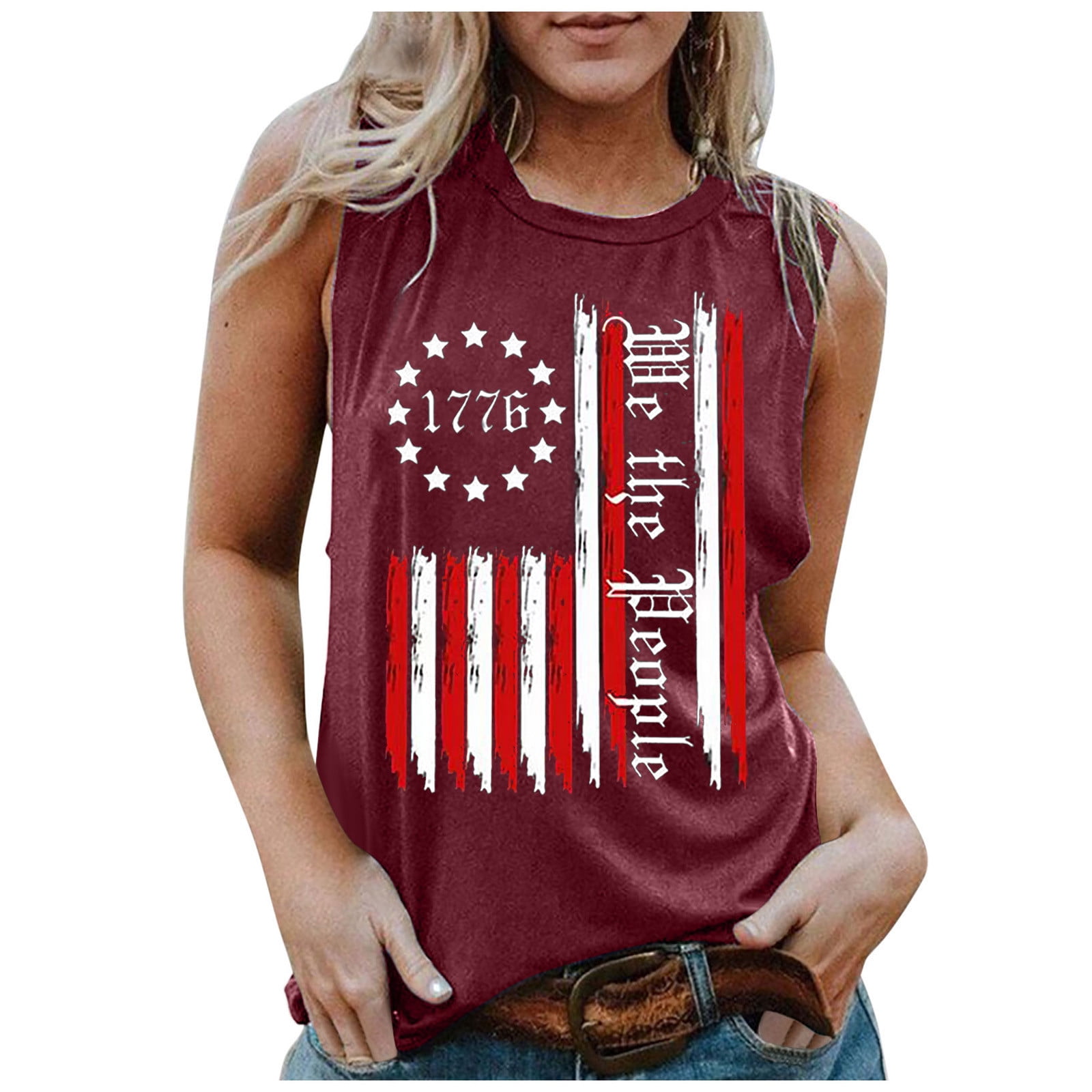 Women's American Flag Tank Top "It Needs To Be Reread" - Sleeveless Graphic Tee For 4th Of July, Dark Grey, X-Large