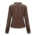thumbnail image 4 of UTTOASFAY Coat Women'S Slim-Fit Leather Stand-Up Collar Zipper Motorcycle Suit Thin Coat Jacket Brown XL, 4 of 7