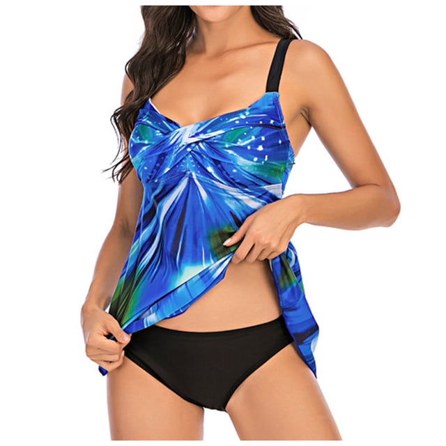 Aqestyerly Women Plus Size Tankini Printed Swimwear,Two Piece Swimsuit Set For Beach Holiday Or Poolside Relaxing HWRETIE
