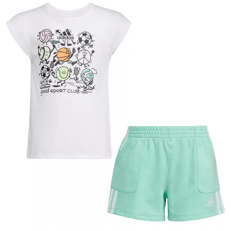 Adidas WHITE Little Girls T shirt and French Terry Shorts 2 Piece Set US 4
