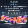 thumbnail image 2 of TUTT 14” Dual Portable Monitor | 16:10 Ratio FHD IPS Triple Screen Extender | Rotating Right Screen | Stand Alone | H5 Converter Cable | Windows, Mac OS S7, 2 of 10