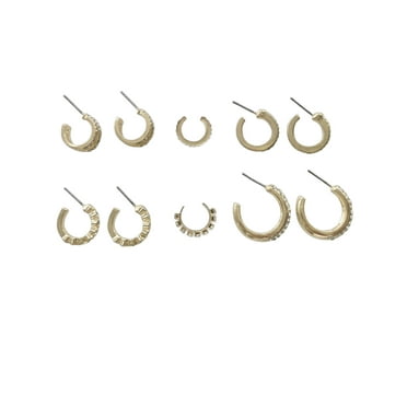 Time and Tru Women's Gold Tone Faux Crystal Hoop Earring Set, 6-Piece