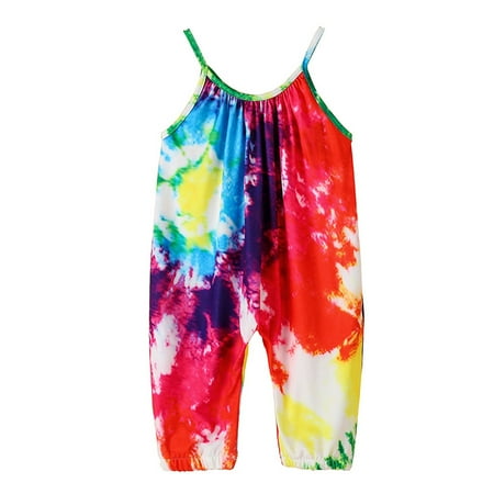 

Little Girl Onesies Kids Girls Toddler Rainbow Baby Romper Outfits Strap Tie Dyed Jumpsuit Girls Romper Jumpsuit