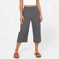 thumbnail image 6 of Casual Womens Capri Pants Loose Straight Wide Leg 3/4 Length Summer Lounge Elastic Waist Trousers, L #02 Gray, 6 of 7